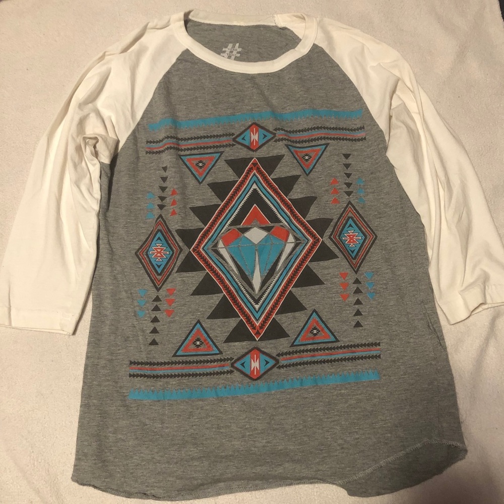 *6 for $10!* White Grey Tribal Diamond Baseball Tee Aztec